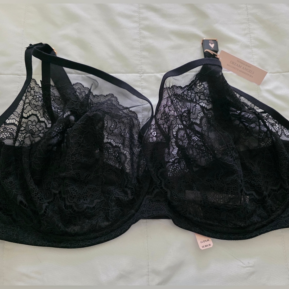 Victoria Secret NEW w/ Tags 42G DreamAngels Elegant Black Lace Bra